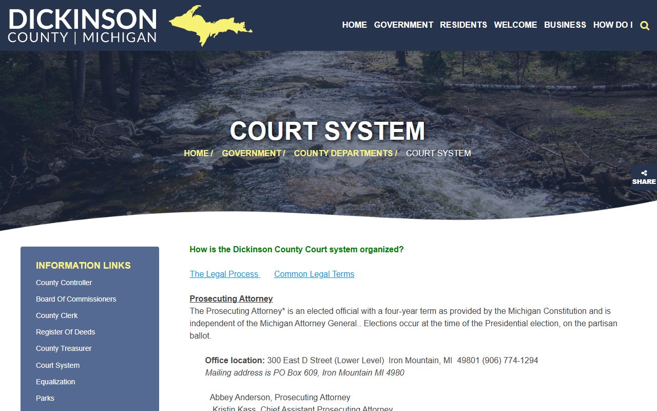 Dickinson County court records after arrest prosecutor and court system page