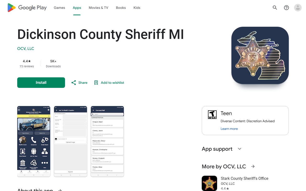Dickinson County inmate population sheriff app listing for inmate search channel