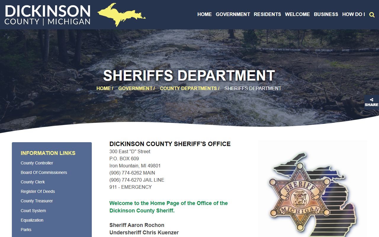 Dickinson County inmate population sheriff jail page showing correctional center details